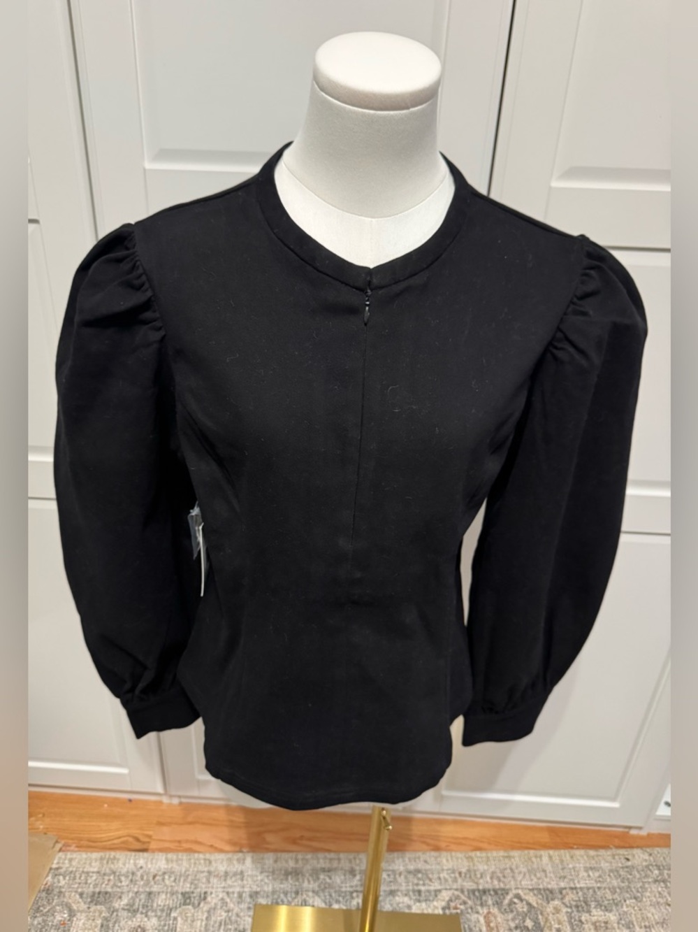 Tuckernuck Hyacinth House Black Denim Front Zip Puff-Sleeve Anderson Blouse X/XL - Picture 5 of 12